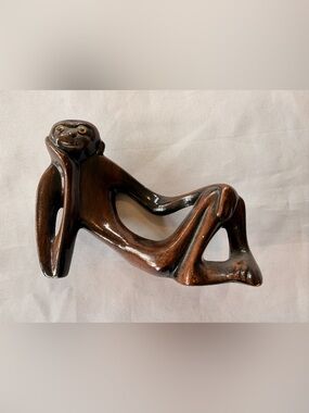 Vintage Mid-Century Modern Relaxed Monkey Porcelain Figurine